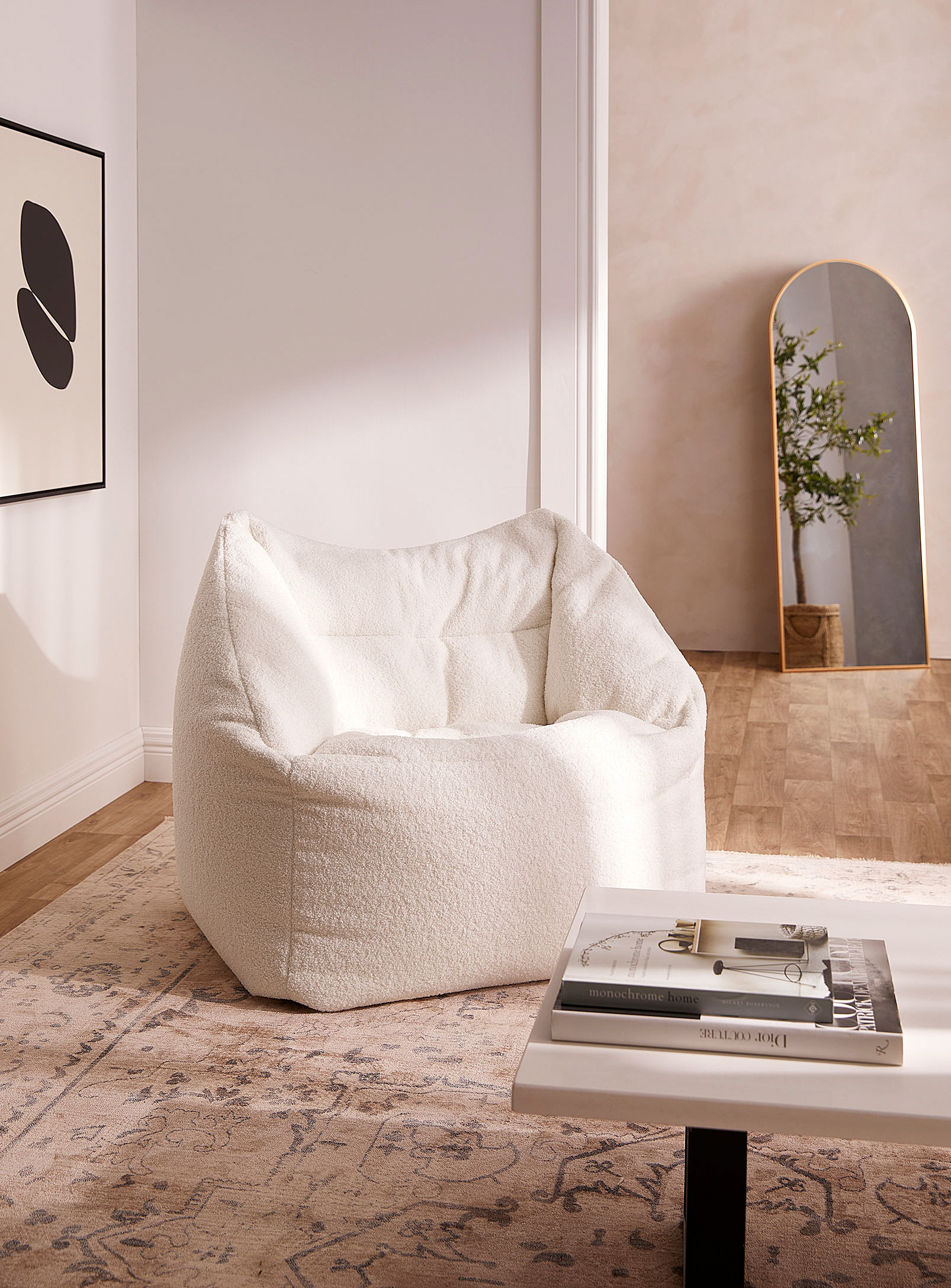 Norka Living Sherpa Structured Beanbag Chair In White