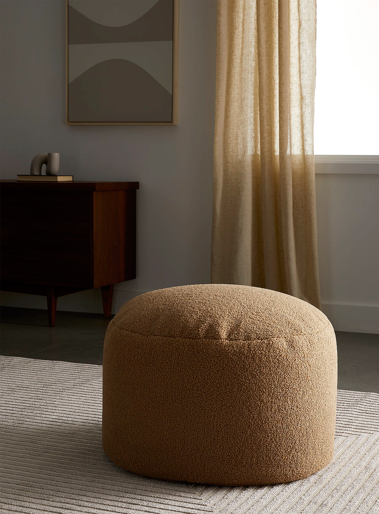 Norka Living Sherpa Pouf In Fawn