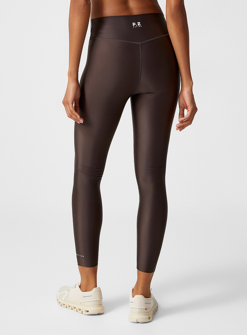 P.E Nation Chocolate/Espresso Fairmont shimmery high-rise compression legging Length: 26'' for women