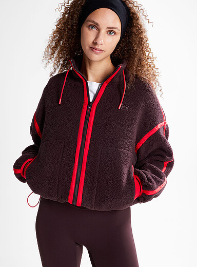 P.E Nation Chocolate/Espresso Lennon contrast trim high-pile polar fleece jacket for women