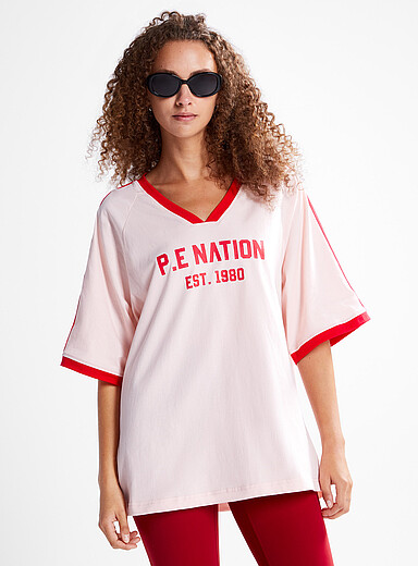 P.E Nation: Le t-shirt sportif rose bordures contraste Spinout Rose pour femme