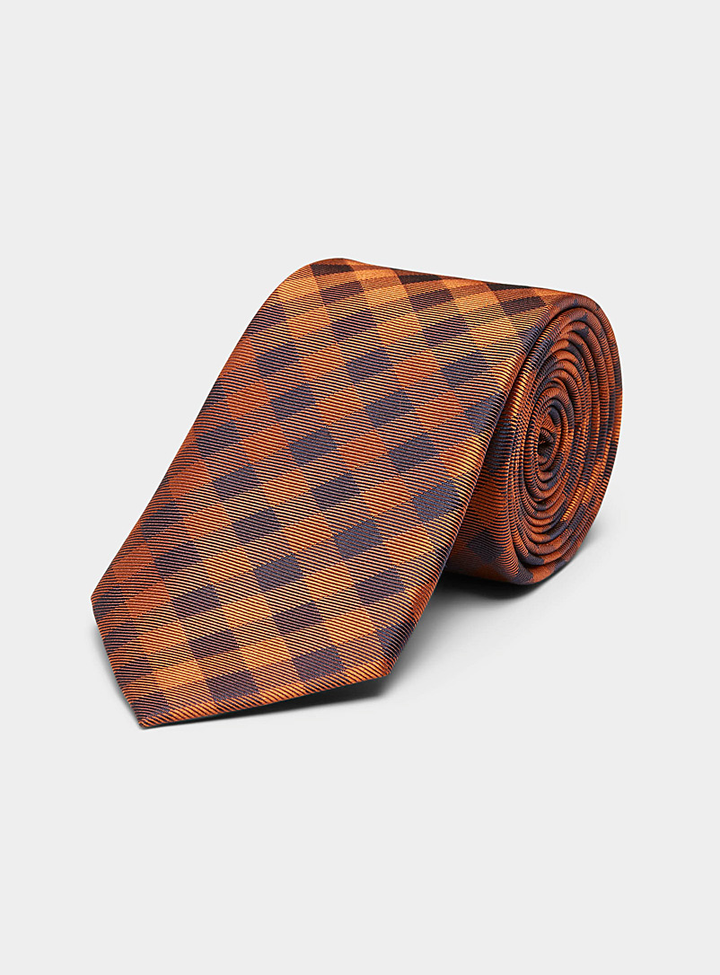 Le 31 Dark Orange Tone-on-tone check tie for men