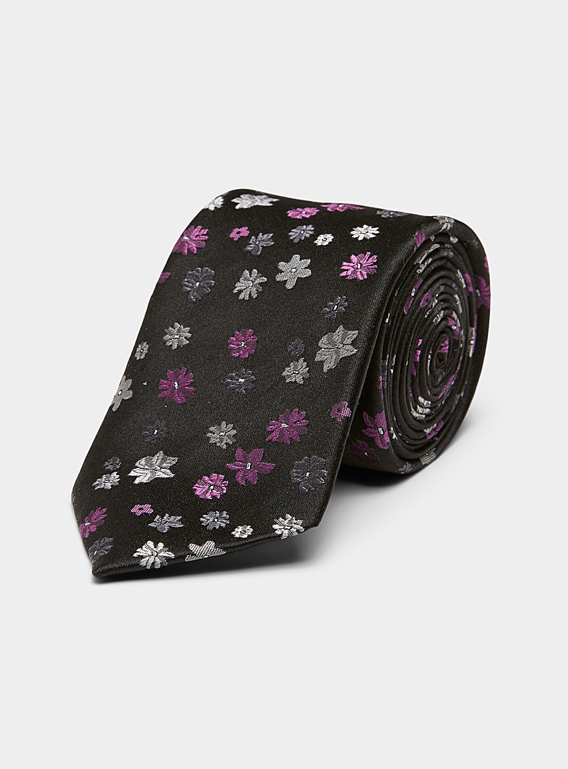 Le 31 Black Amethyst floral tie for men