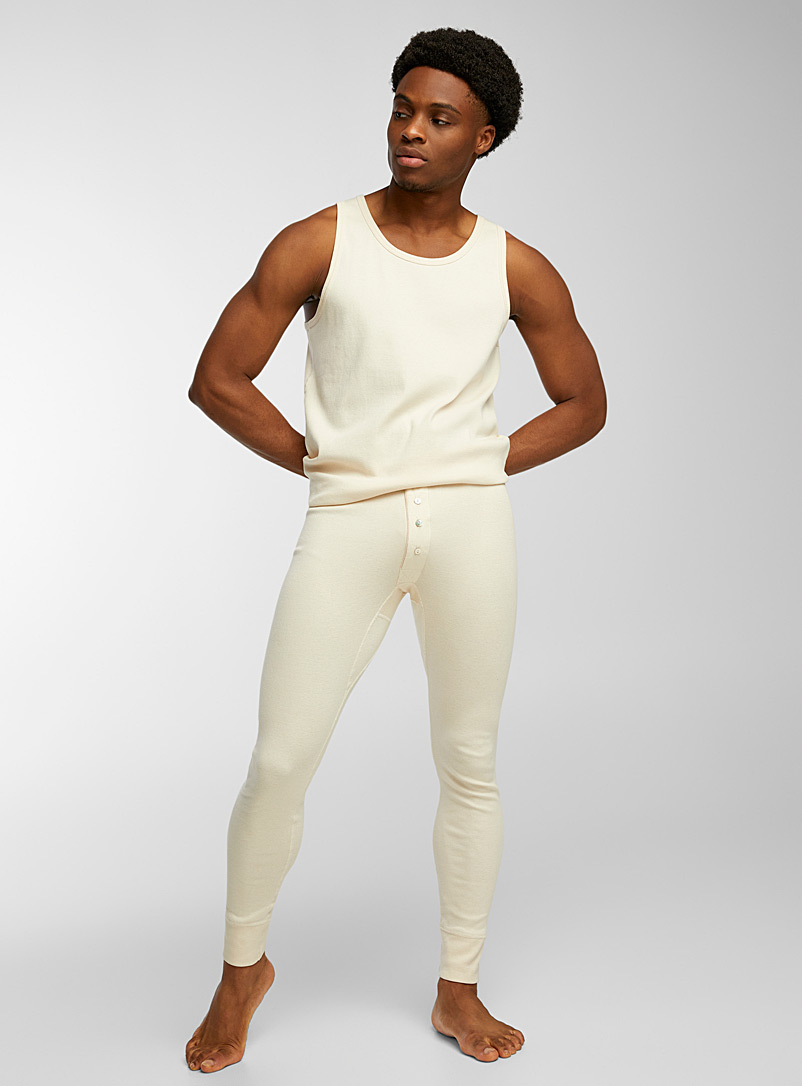 Le 31 Ecru/Linen Organic cotton ribbed legging for men