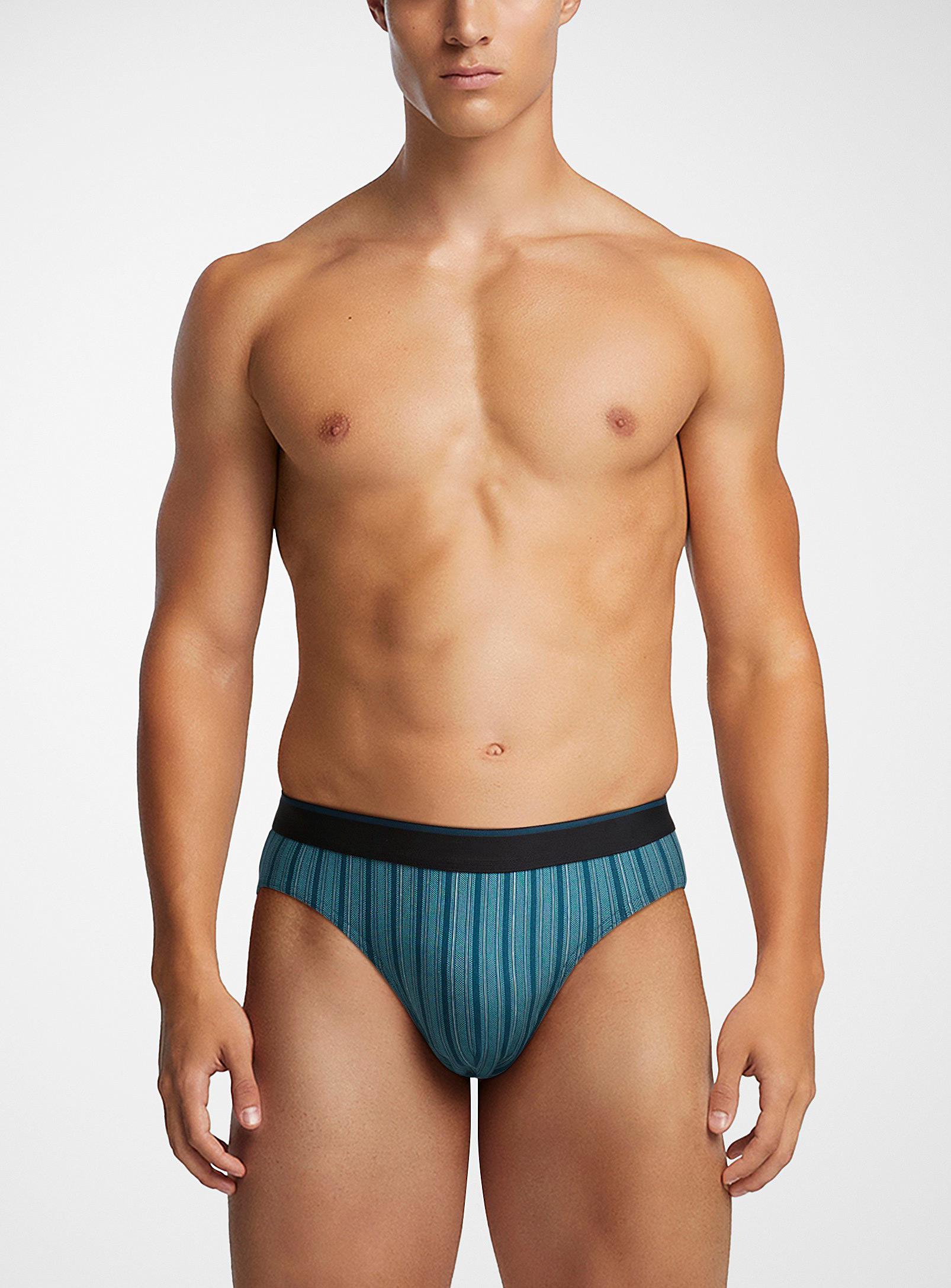 Le 31 Mixed-stripe Turquoise Brief In Patterned Blue