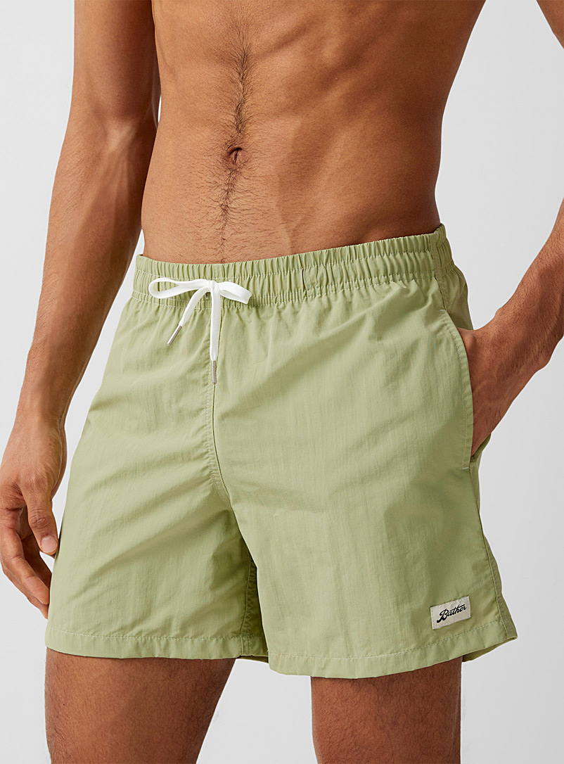 Bather Mossy Green Almond green solid swim trunk for men