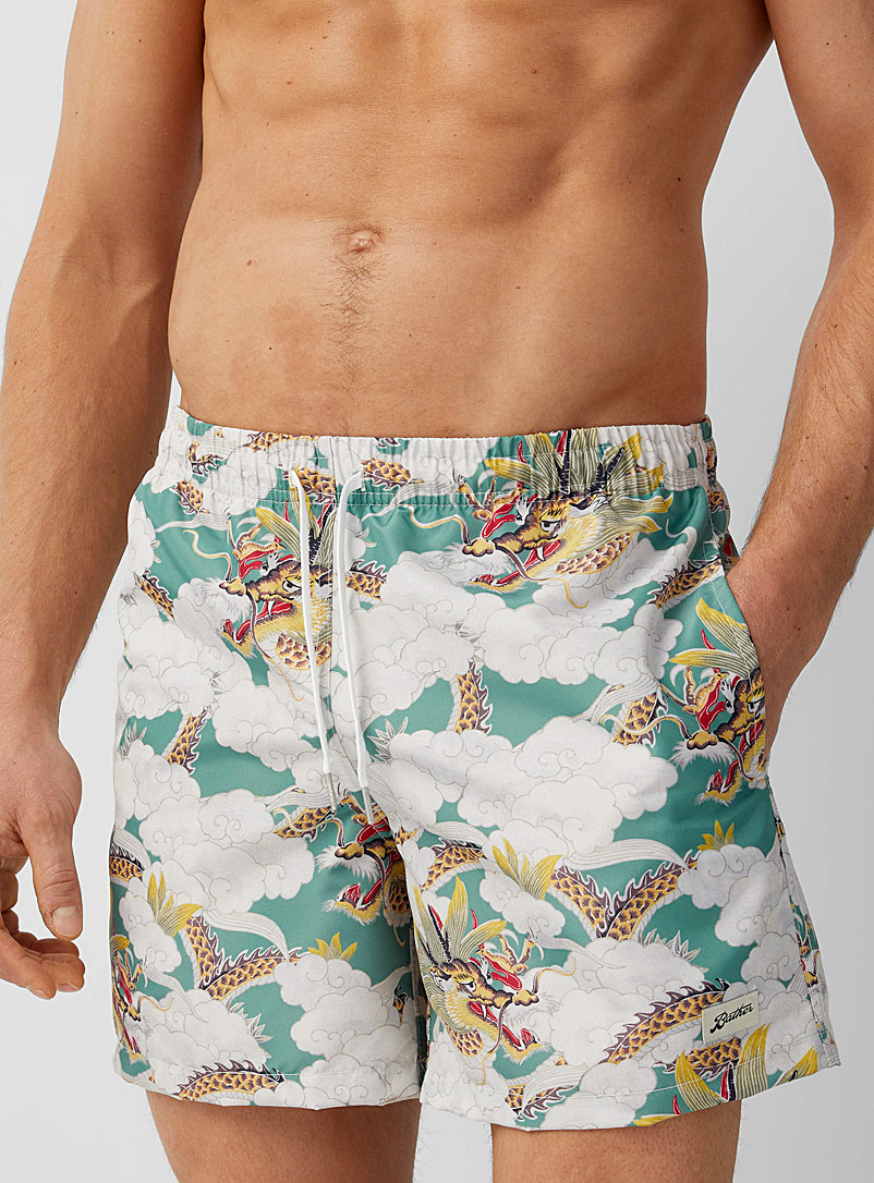Bather Patterned Green Dragons in the clouds swim trunk for men