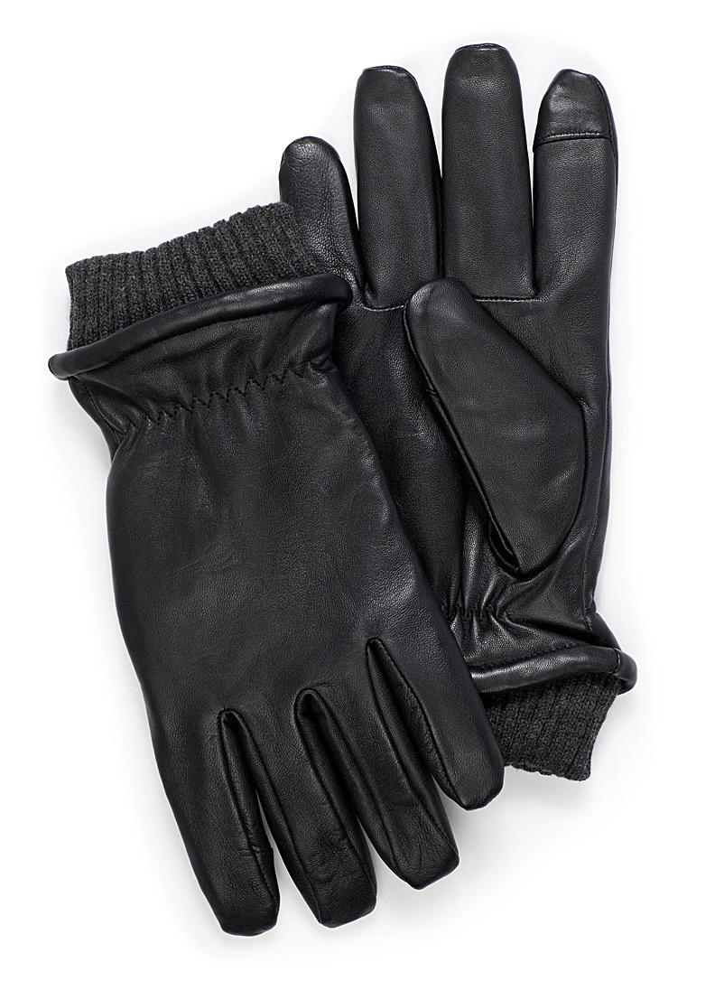 Le 31 Black Techno lined leather gloves for men