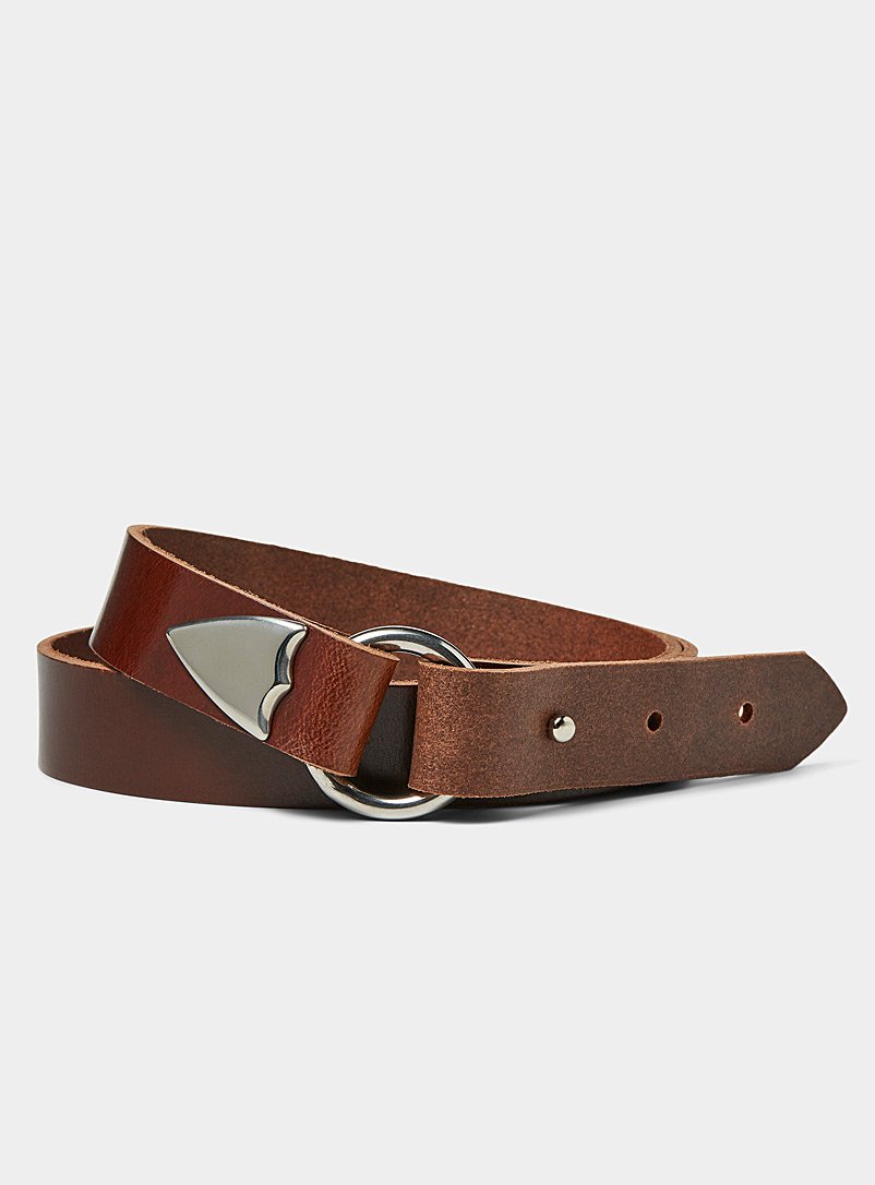 Simons X Flechr Brown Silver shield leather belt for men