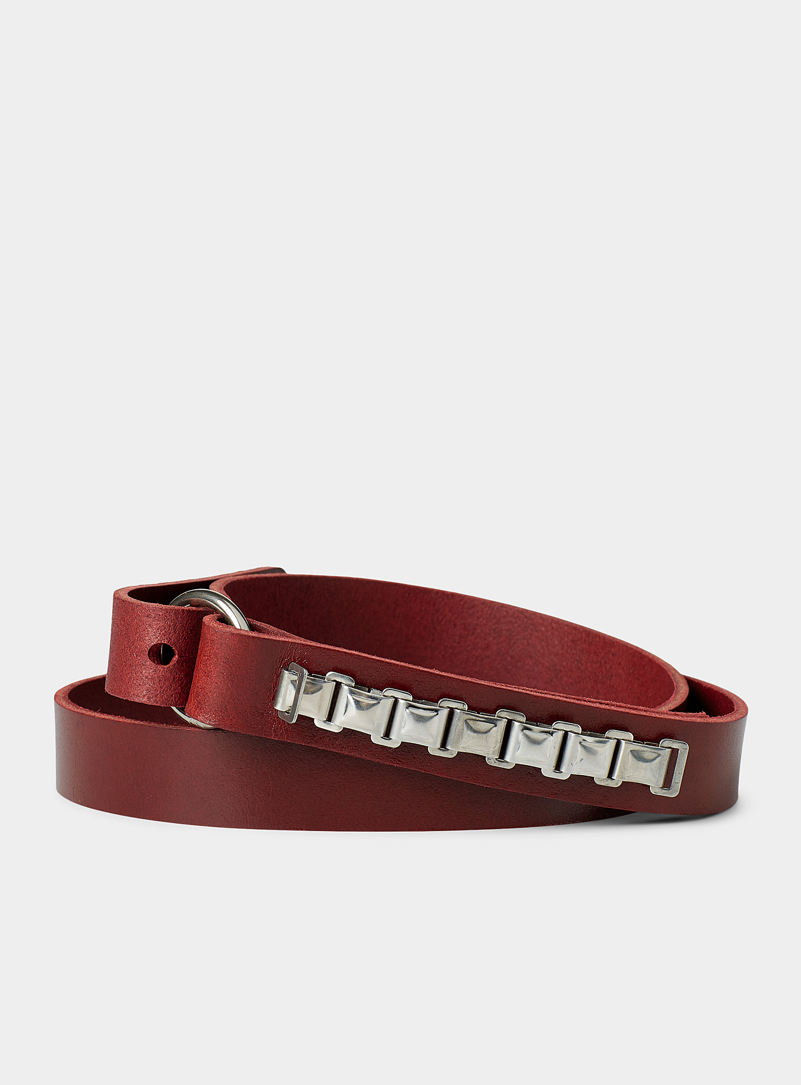 Flechr Studded Accent Skinny Belt In Red