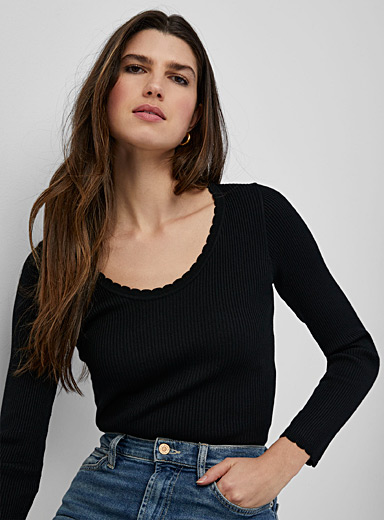 Scalloped collar ribbed sweater | Contemporaine | Shop Women's Sweaters ...
