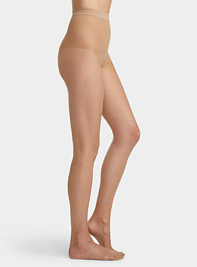 Women's Sheer Beige Nylon Pantyhose With Black Thigh High