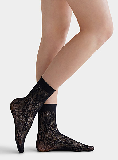 Philippe Matignon - Women's Floral-lace and fishnet ankle sock