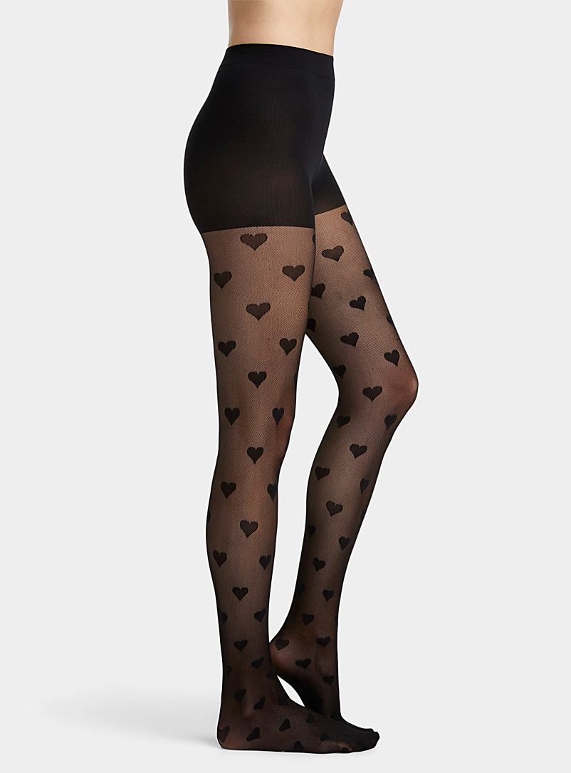 Pretty Polly Black Heart recycled nylon pantyhose for women