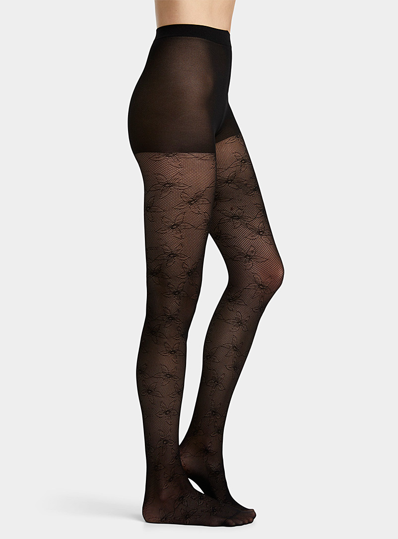 Pretty Polly Black Floral mesh pantyhose for women