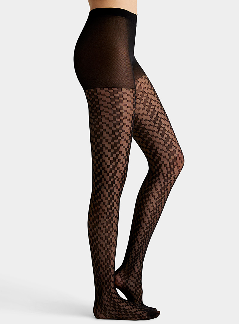 Pretty Polly Black Offset check sheer stocking for women