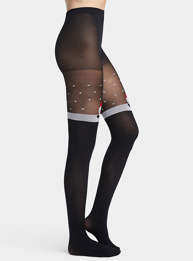 Pretty Polly Black Santa Claus thigh-high-like stockings for women