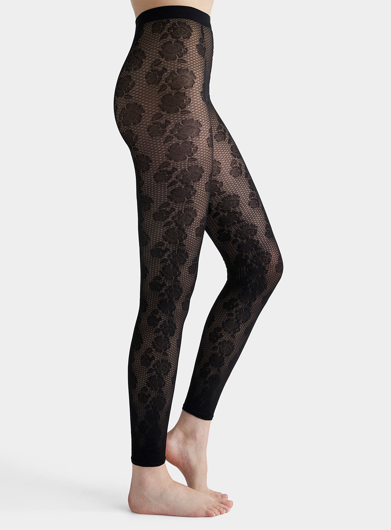 Pretty Polly Rose And Fishnet-like Sheer Tights In Black