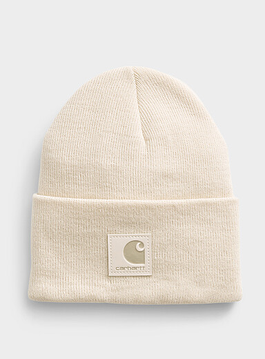 Carhartt: La tuque &agrave; revers &eacute;cusson monochrome Blanc cass&eacute; pour homme