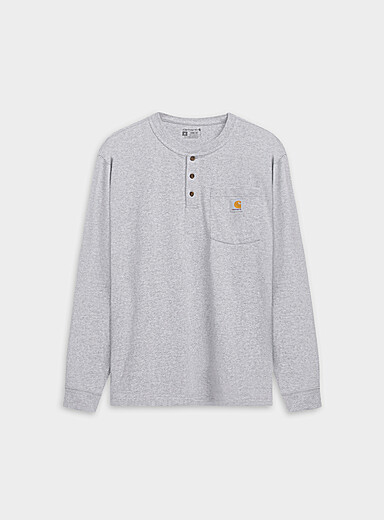 Carhartt: Le t-shirt henley chin&eacute; Gris pour homme