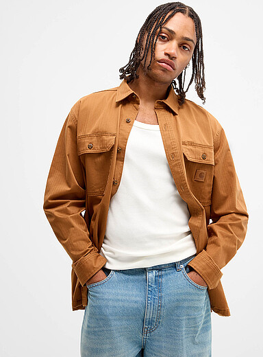 Carhartt Camel Newcastle herringbone twill overshirt for men