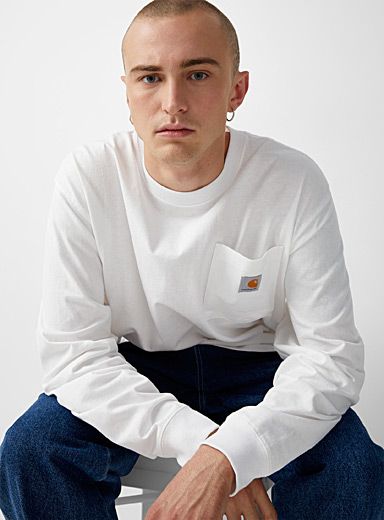 Carhartt Ivory White Logo pocket long-sleeve T-shirt for men