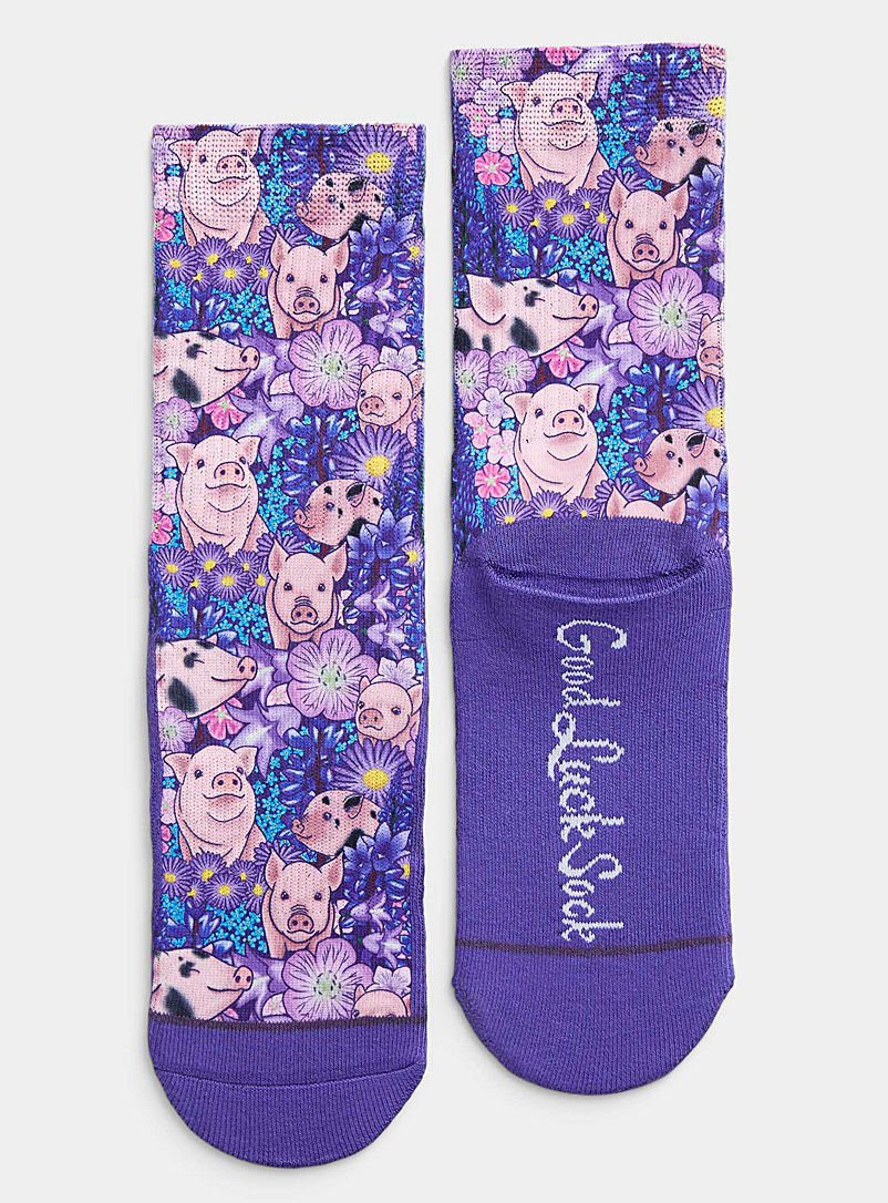 Good Luck Sock Purple Cute little pigs sock for women