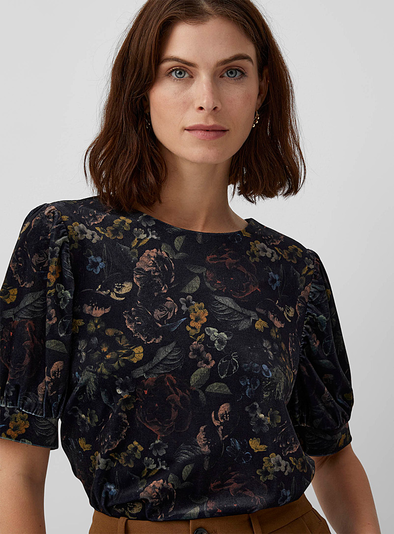 Contemporaine: La blouse velours jardin enchanté Noir à motifs pour femme