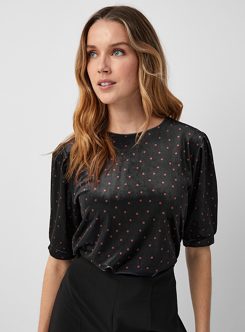 Contemporaine Patterned Black Patterned velvet T-shirt for women
