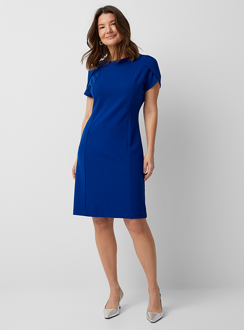 T-Shirt Sleeve Stretch Crepe Dress with Slit