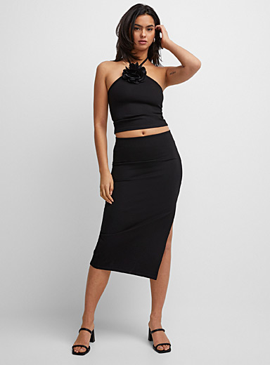 Icône Black Structured jersey pencil skirt for women