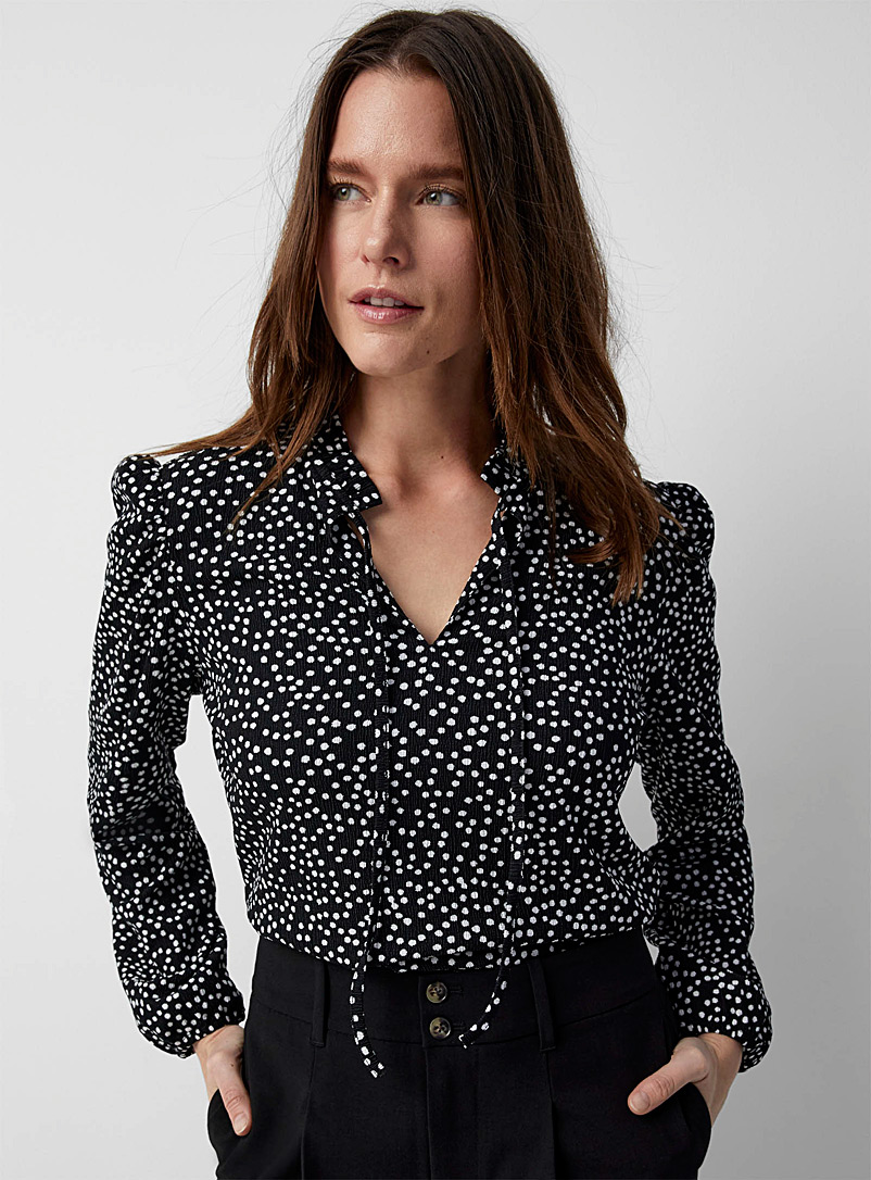 Contemporaine Black and White Polka dot puff sleeves T-shirt for women
