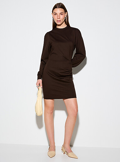 La robe manches longues taille drap&eacute;e interlock