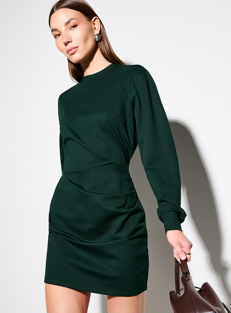 Ic&ocirc;ne: La robe manches longues taille drap&eacute;e interlock Chocolat - Espresso pour femme