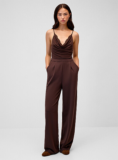 Twik Chocolate/Espresso Lace draped top jumpsuit for women