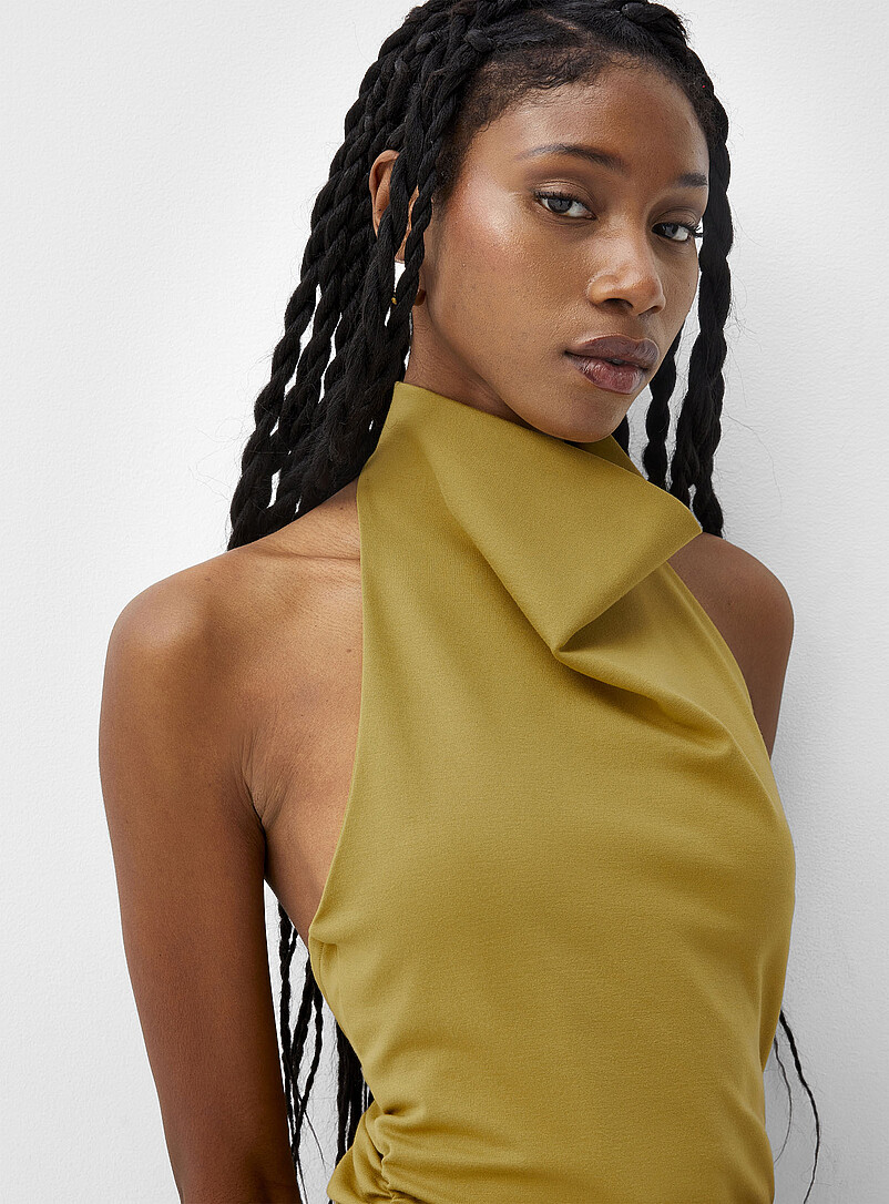 Ic&ocirc;ne: La robe licou taille drap&eacute;e interlock Orange br&ucirc;l&eacute; pour femme
