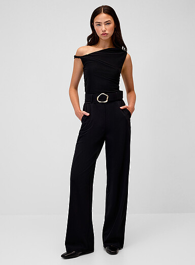 Twik Black Golden buckle twisted strap jumpsuit for women