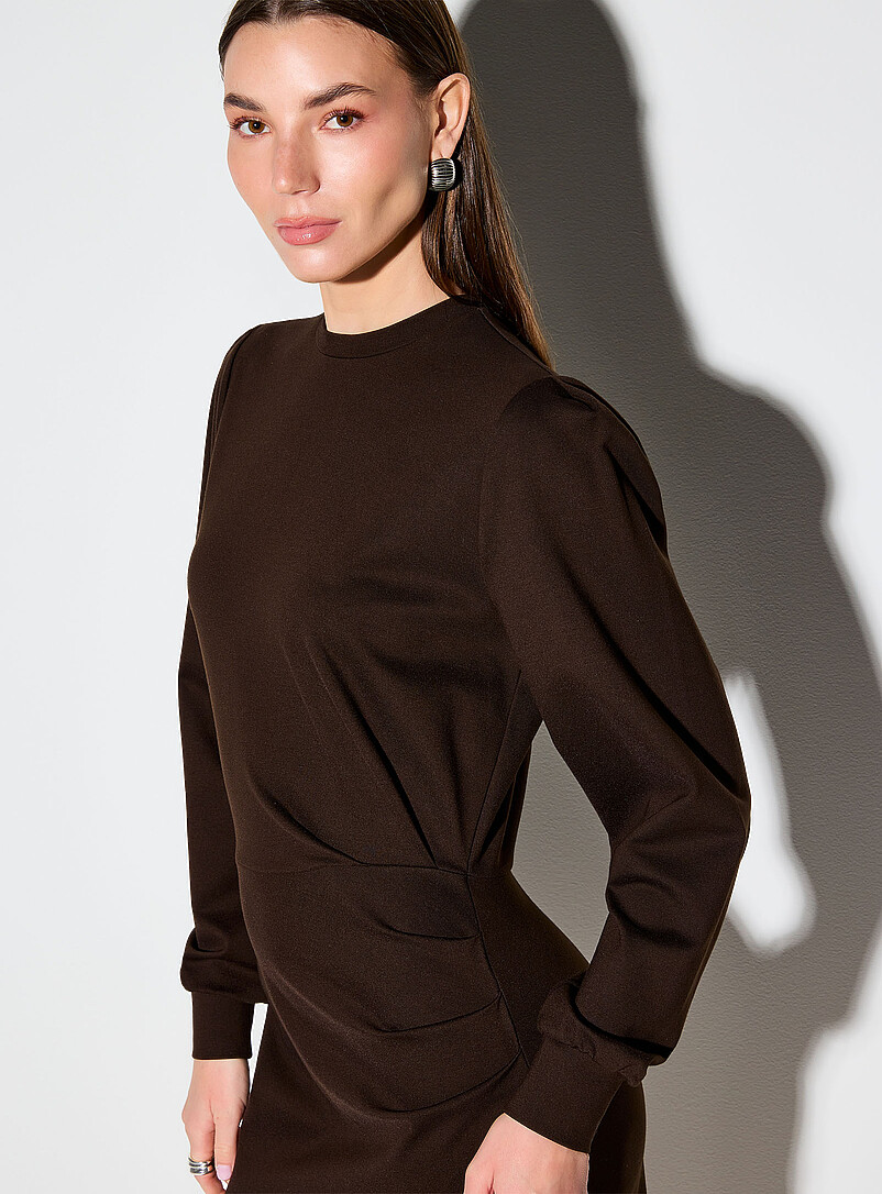 Draped waist long-sleeve interlock dress product image 2