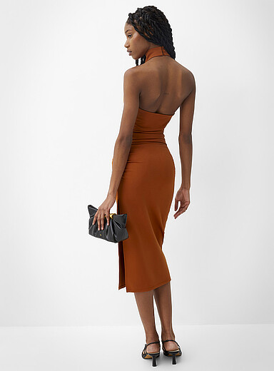 Draped-waist halter-neck interlock jersey dress