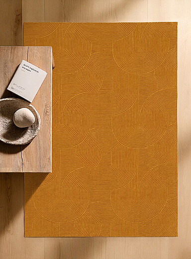 Simons Maison: Le tapis moderne ondulations ratiss&eacute;es Elion Lavable &agrave; la machine Voir nos formats offerts Cuivre - Rouille