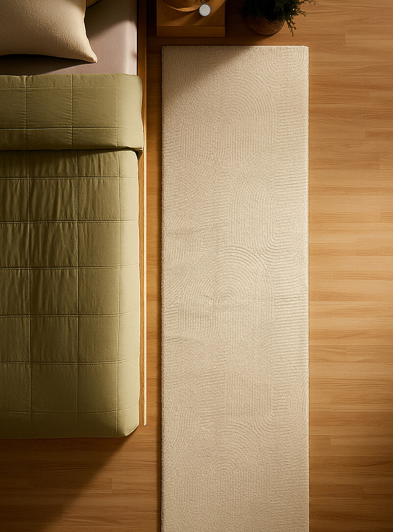 Simons Maison: Le tapis de couloir moderne ondulations ratiss&eacute;es Elion Lavable &agrave; la machine 80 x 245 cm Ivoire - Beige cr&egrave;me
