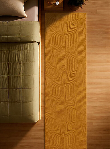Simons Maison Copper/Rust Elion raked waves modern hallway rug Machine washable 85 x 245 cm