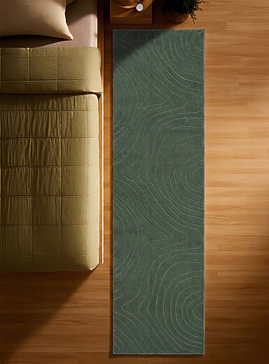 Simons Maison Mossy Green Somos sculpted meanderings modern hallway rug Machine washable 80 x 245 cm