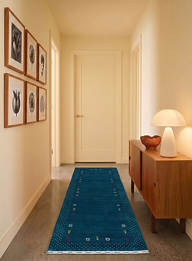 Simons Maison: Le tapis de couloir bordure ornements 80 x 244 cm Bleu marine - Bleu nuit