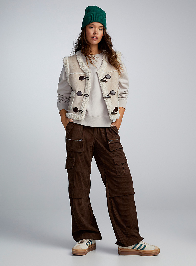 Twik Ivory White Sherpa shearling sleeveless jacket for women