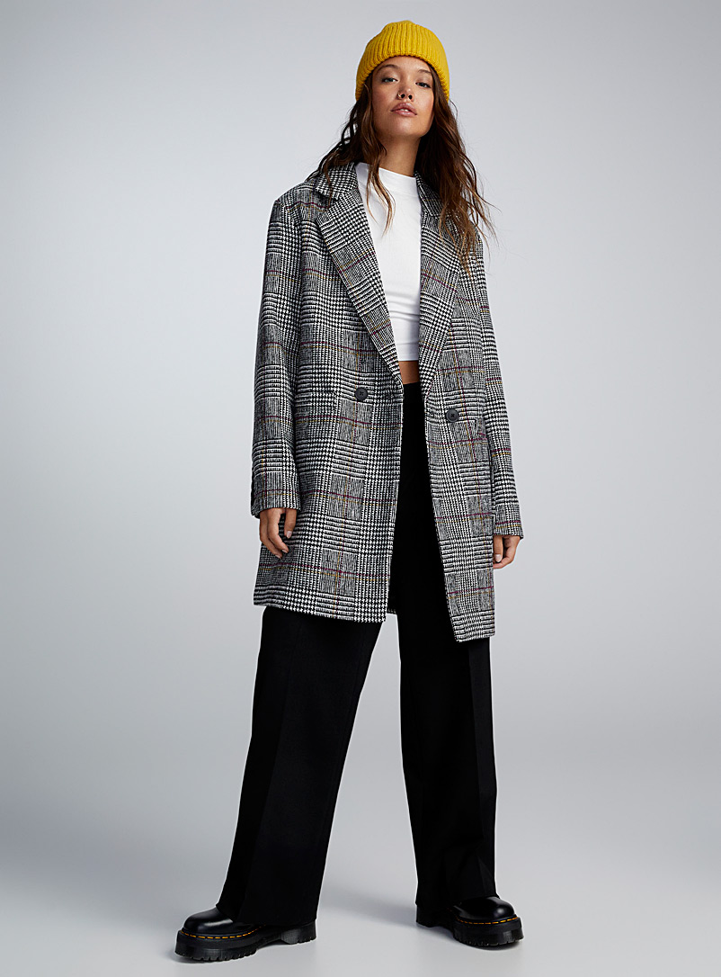 Twik Patterned Black Checkers and houndstooth felt coat for women