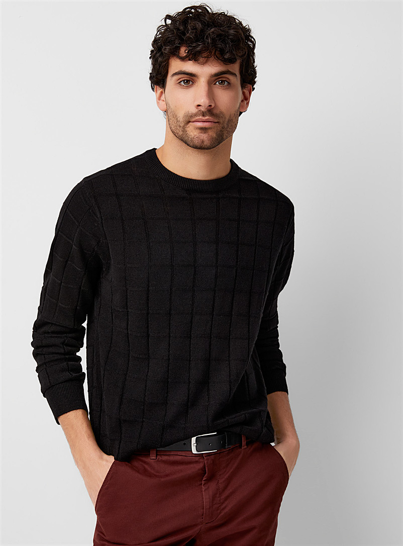 Le 31 Black Etched check sweater for men
