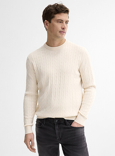 Le 31 Off White Twisted-cable crew neck sweater for men