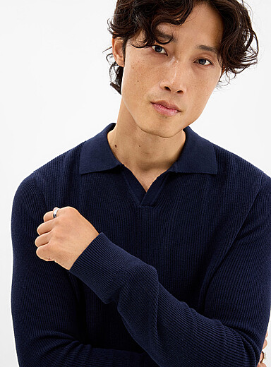 Rib-knit Johnny-collar sweater