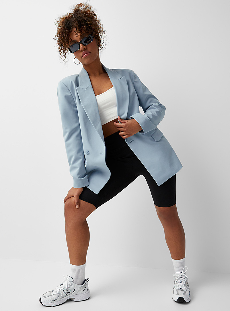 Twik Baby Blue Loose-fit two-button blazer for women